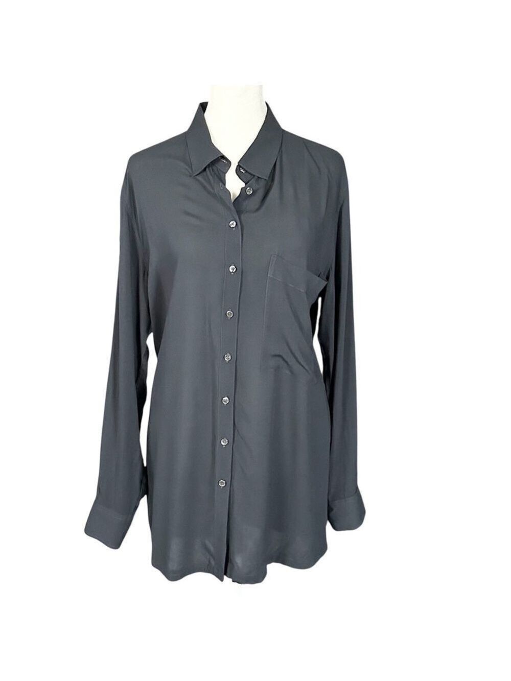 Club Monaco Long Sleeve Lightweight Pleated Back Button Down Shirt Gray Medium